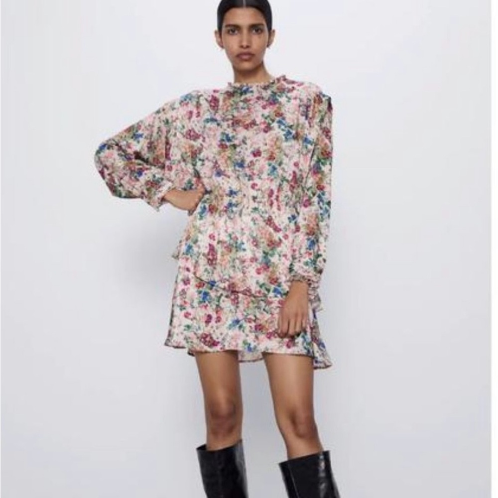 Zara NWT Floral Long Sleeve Dress Size XS Fairy Grunge Festival